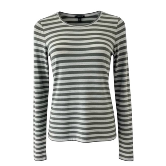 Theory Olive Green and Heathered Grey Stripe Long Sleeve Tee Size Medium - Picture 7 of 7